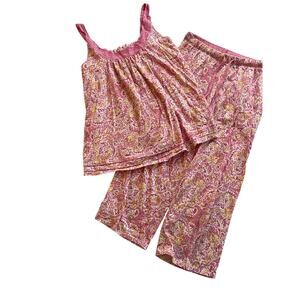 Aria women’s pajamas 2 pc pink yellow Sm lace floral